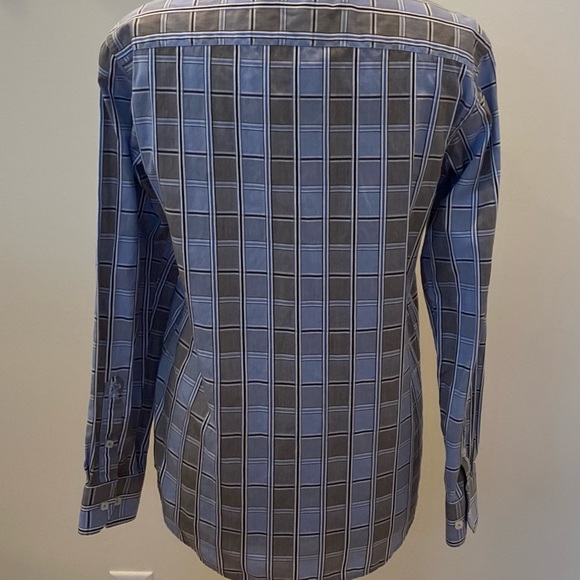 Bugatchi Mens Blue Gray Plaid w Gray Cuffs & Inside Collar / Size S / Fitted - Picture 7 of 13
